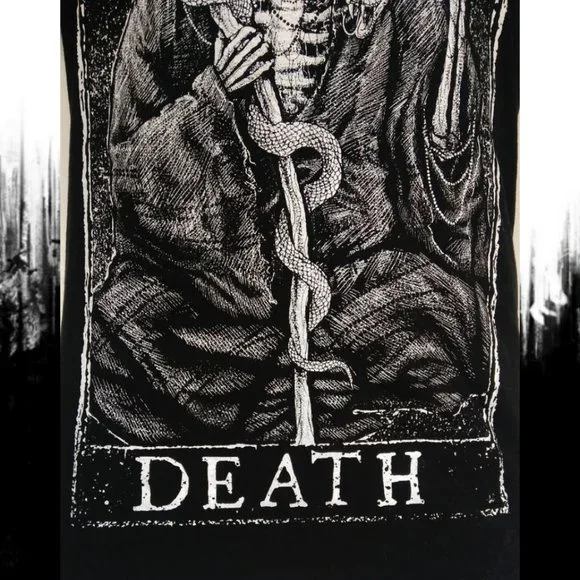 DEATH TAROT BLACK T-SHIRT Mens Med GRIM REAPER goth witch occult